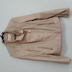 Michael Kors light pink leather moto jacket